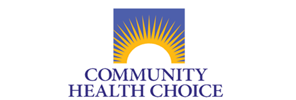 A logo featuring a rising sun motif with rays above an arch, accompanied by the text "community health choice.